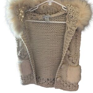 Alberto Makali Cream Knit  Vest with Real Rabbit Fur